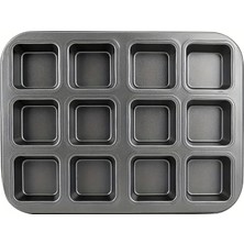 Shop A Way Promosyonca 12'li Kare Muffin Kalıbı, Metal Yapışmaz Kek Kalıbı