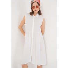 Sıfır Kol Midi Elbise 2563 - Beyaz