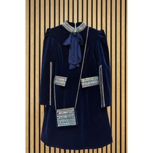 NerKids Kız Çocuk Taş Işlemeli Kadife Abiye