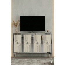 Ceneyra KA1216BTS PEGA120 Konsol, Kahve Köşesi ve Tv Sehpası 120CM Beyaz-Traverten-Silver