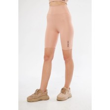 Velmora Fashion Yüksek Bel Biker Sporcu Şort - Bej