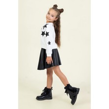 Dmb Kids Yıldız Desenli Kız Çocuk Deri Etekli Alt Üst Takım