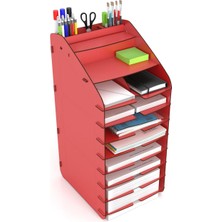 Shop A Way Mingitav Tower Ofis Masaüstü Organizer 10 Kat Letter A4 Evrak Rafı (Kırmızı)