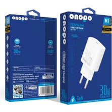 Shop A Way Onopo 30W Type-C Girişli Şarj Adaptörü | iPhone ve Android Uyumlu | Hızlı Şarj | Beyaz | Model M1