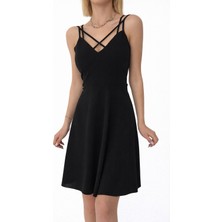 Cuyka Kadın Çapraz Askılı Scuba Krep Kloş Elbise