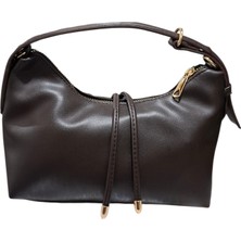 Turqa Acıkahve Yumuşak Suni Deri Gold Detaylı Ayarlanabilir Askılı El ve Omuz Çantası