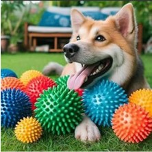 Shop A Way Hombak Renkli Kedi Köpek Isırma Topu Dikenli Top Tasarımı ile Diş Kaşımaya Yardımcı 7.5 cm