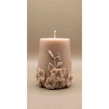 My Balli Store Nude Renk Dekoratif Kabartmalı Çiçekli Soya Mum