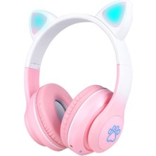 Shop A Way Stn-28 Pro Kedi Kulaklı Tasarımlı Rgb Işıklı Bluetooth Kulaklık Pembe