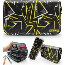 Shop A Way Limmy Kalem Siyah Kamuflaj Geometrik Desen Organizer Kalemkutu Vegan Üç Bölmeli Kalemlik