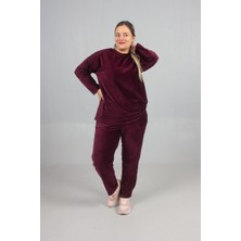 Truva Xxl Büyük Beden Omuz ve Paça Taşlı Kadife Eşofman Takımı – Premium Kalite Bordo