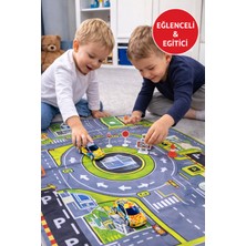 Çek Bırak Arabalı Oyun Halısı Seti Trafik Şehir Desenli Çocuk Oyun Matı 3 Araba