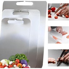 Shop A Way ® 3'lü Paslanmaz Çelik Kesme Tahtası Seti Gıda Temasına Uygun Antibakteriyel 34X23 29X19 24X15 0,7mm