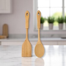 Shop A Way Bambu 2'li Servis Seti, Tavalarınız ve Kızarmanız Için Spatula, Servisleriniz Için Büyük Kaşık | 2 A