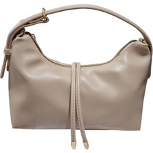 Bej Renk Yumuşak Suni Deri Gold Detaylı Ayarlanabilir Askı El ve Çapraz Çanta