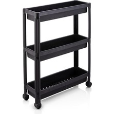 Shop A Way 3 Katlı Tekerlekli Organizer Diktördgen Raf Ünitesi Siyah