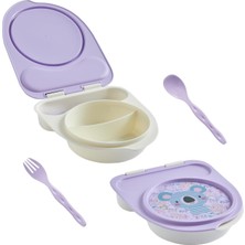 Shop A Way Flybee Gezgin Çocuk Taşınabilir Beslenme Kabı, Bebek Mama Kabı, Çatal & Kaşık Seti - Tilki (Lila Koa