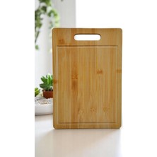 Shop A Way New- Golden Bambu Serisi 32X22 cm Oluklu Antibakteriel Yıkanabilir Bambu Doğrama Tahtası
