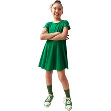 Lovetti Yeşil Renkli Basic Kız Çocuk Kısa Kollu Elbise