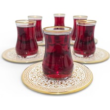 Sudedi Home Altın Yaldızlı Osmanlı Desenli 6’lı Çay Bardağı ve Tabak Seti
