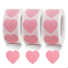 Shop A Way Kalp Çıkartmaları, 3 RULO/500 Adet Pembe Kalp Etiketi, Su Şişesi ve Paketleme Için Sevimli Dekoratif