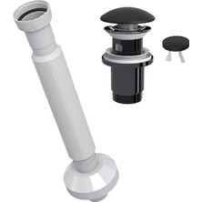 Suera Magic Pipe Körüklü Gider Borusu + Elixir Pop-Up Set (Mat Siyah - Taşma Delikli)