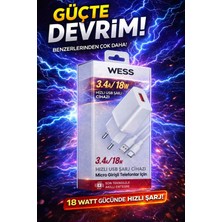 Wess Micro USB Uyumlu 18W Hızlı Şarj Seti – 3.4 Güçlü Performans, Son Teknoloji , Güvenli Şarj.