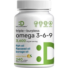 Deal Supplement Triple Omega 3-6-9 Fish Oil With Flaxseed Oil Borage Oils High Epa + Dha 3,600MG – 240 Softgels