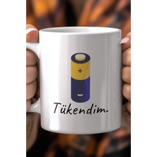 Tükendim Yazılı Esprili 330ML Baskılı Beyaz Seramik Kupa Bardak