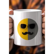 Emoji Yüz Desenli 330ML Baskılı Beyaz Seramik Kupa Bardak