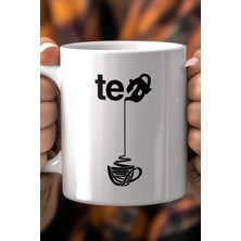 Minimal Çay Figürlü 330ML Baskılı Beyaz Seramik Kupa Bardak