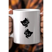 Sevimli Kedi Desenli 330ML Baskılı Beyaz Seramik Kupa Bardak