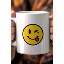 Emoji Yüz Desenli 330ML Baskılı Beyaz Seramik Kupa Bardak