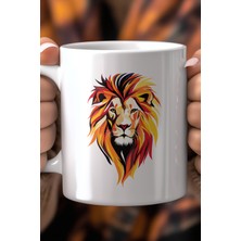 Aslan Desenli 330ML Baskılı Beyaz Seramik Kupa Bardak