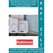 Wintoup Kendinden Yapışkanlı Ev Kapı Girişi Ofis 36 Melodili LED Işıklı Kablosuz Su Geçirmez Beyaz Kapı Zili