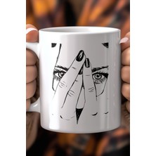 Minimal Kadın Figürlü 330ML Baskılı Beyaz Seramik Kupa Bardak