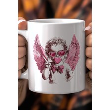 Aşk Temalı Kanatlı Melek Desenli 330ML Baskılı Beyaz Seramik Kupa Bardak