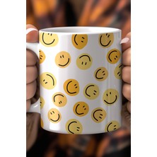 Emoji Desenli 330ML Baskılı Beyaz Seramik Kupa Bardak
