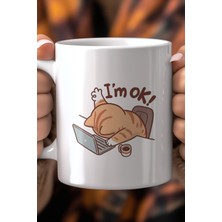 Esprili Kedi Tasarımlı 330ML Baskılı Beyaz Seramik Kupa Bardak