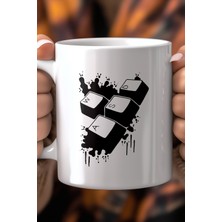 Klavye Tuşları Desenli 330ML Baskılı Beyaz Seramik Kupa Bardak