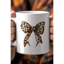Leopar Fiyonk Desenli 330ML Baskılı Beyaz Seramik Kupa Bardak