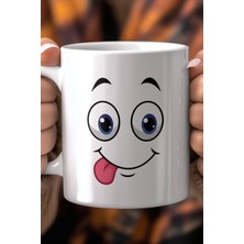 Emoji Yüz Desenli 330ML Baskılı Beyaz Seramik Kupa Bardak