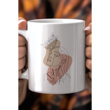 Minimal Çizgi Sanatı Kadın Figürlü 330ML Baskılı Beyaz Seramik Kupa Bardak