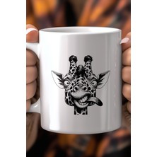 Komik Zürafa Tasarımlı 330ML Baskılı Beyaz Seramik Kupa Bardak