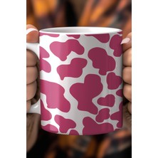 Pembe Leopar Desenli 330ML Baskılı Beyaz Seramik Kupa Bardak