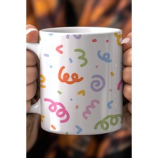 Renkli Soyut Desenli 330ML Baskılı Beyaz Seramik Kupa Bardak