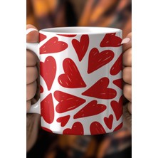 Kalp Desenli 330ML Baskılı Beyaz Seramik Kupa Bardak