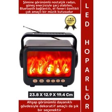 Wintoup Premium Retro Dekoratif Ahşap Görünüm LED Nostaljik Şömine Tasarımlı Solar Şarjlı Bluetooth Hoparlör