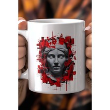 Modern Sanat Desenli 330ML Baskılı Beyaz Seramik Kupa Bardak