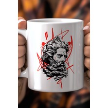 Antik Filozof Heykel Desenli 330ML Baskılı Beyaz Seramik Kupa Bardak